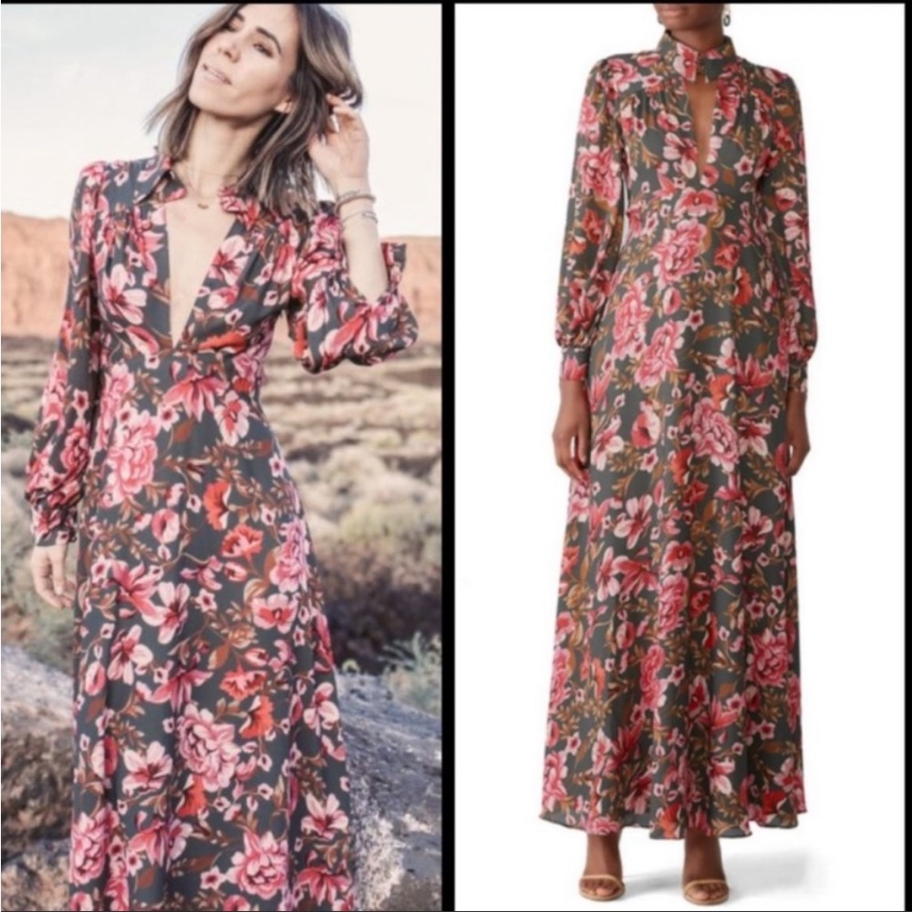 Fame and Partners long sleeve deep V floral dress